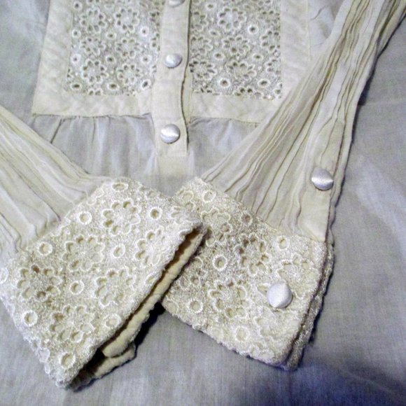 OLD NAVY Split button down Textured Vintage look Blouse Long Sleeve Cotton SZ S - Picture 6 of 12